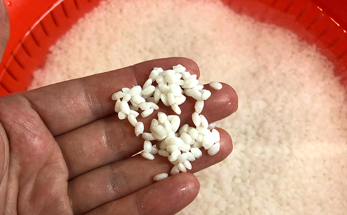 お米が吸水し白っぽくなる