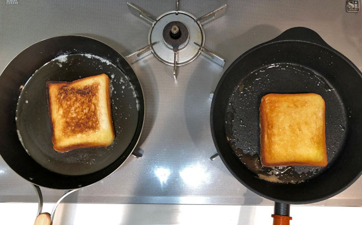 鉄フライパンとアルミフライパンでトーストを焼き比べ